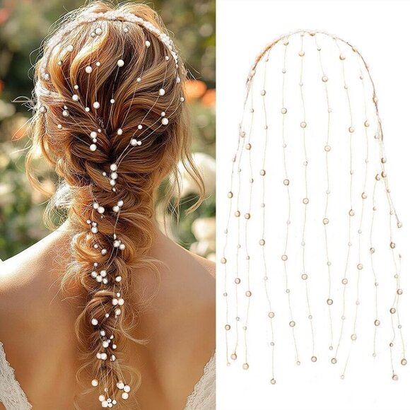 Pearl Bridal Headband Gold Tassel Hair Accessory for Weddings and Events main image 5
